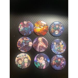 Demon Slayer Anime Collectible Button Pins Set of 9-Tanjiro, Nezuko & Characters